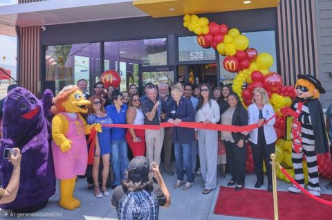 McDonald’s franchisee Randell Baremor cuts the ribbon to mark the official opening of the San Jacinto restaurant with help from local dignitaries and McDonald’s characters McDonald’s franchisee Randell Baremor cuts the ribbon to mark the official opening of the San Jacinto restaurant with help from local dignitaries and McDonald’s characters