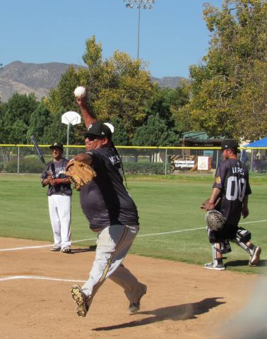 Wayne Nelson pitches for the Indians during their first game on Sept. 18 at the Soboba Sports Complex Wayne Nelson pitches for the Indians during their first game on Sept. 18 at the Soboba Sports Complex