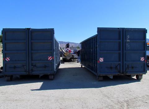 Soboba Public Works employees help fill bins during the Annual Community Cleanup Event at the Soboba Reservation