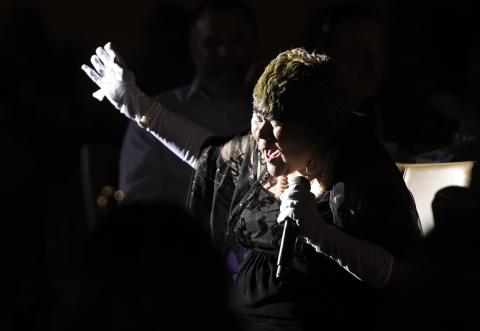 Rose Salgado, a permanent judge and former co-host of the Soboba Foundation & Soboba Casino Lip Sync Contest opened the show with a lip sync of Etta James' "At Last" Rose Salgado, a permanent judge and former co-host of the Soboba Foundation & Soboba Casino Lip Sync Contest opened the show with a lip sync of Etta James' "At Last"