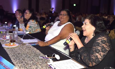 Judge Rose Salgado, at right, comments on performers at Soboba’s 12th annual Lip Sync Contest. Also judging, from left, were Thomas Riesgo, Mia Basquez and Catherine “Cat” Modesto. Photo courtesy of Rodrigo Pena Photography Judge Rose Salgado, at right, comments on performers at Soboba’s 12th annual Lip Sync Contest. Also judging, from left, were Thomas Riesgo, Mia Basquez and Catherine “Cat” Modesto. Photo courtesy of Rodrigo Pena Photography