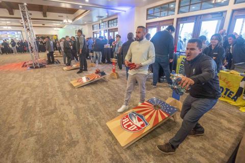 Player reacts to a good pitch at the Soboba Switch Cornhole Tournament on March 21 Player reacts to a good pitch at the Soboba Switch Cornhole Tournament on March 21