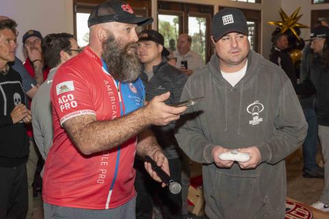 William Howell explains details to a participant in the Soboba Switch Cornhole Tournament William Howell explains details to a participant in the Soboba Switch Cornhole Tournament