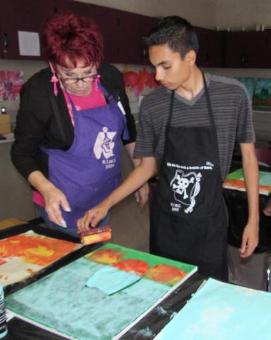 Danny Medina gets instruction from artist Laura Ryan during a recent West Valley High School art class that is part of the Count on Art program, funded by the Soboba Foundation Danny Medina gets instruction from artist Laura Ryan during a recent West Valley High School art class that is part of the Count on Art program, funded by the Soboba Foundation