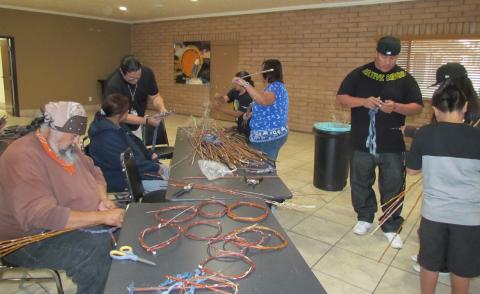 Participants in the most recent Soboba Cultural Program Series learned how to make seed beaters during a two-part class, led by instructor Steven Estrada at the Soboba Reservation’s Old Tribal Hall. Participants in the most recent Soboba Cultural Program Series learned how to make seed beaters during a two-part class, led by instructor Steven Estrada at the Soboba Reservation’s Old Tribal Hall.