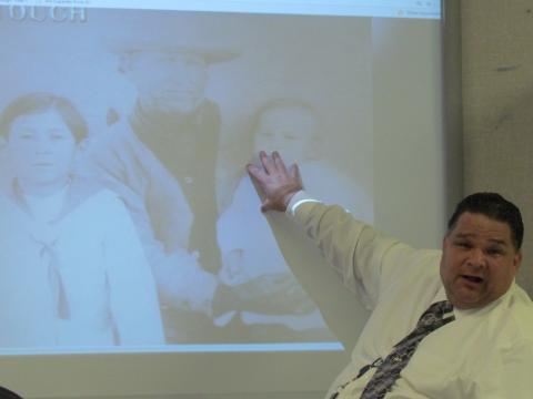 Craig Young, graphic designer for the Soboba Band of Luiseño Indians, discusses his many duties with art students at Noli Indian School at the Soboba Reservation on Oct. 5 Craig Young, graphic designer for the Soboba Band of Luiseño Indians, discusses his many duties with art students at Noli Indian School at the Soboba Reservation on Oct. 5