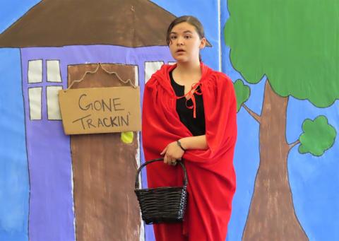 Yedra Arredondo as Red Riding Hood heads to her grandmother’s house in the Noli Indian School drama class production of “Little Red Riding Hood” on April 21
