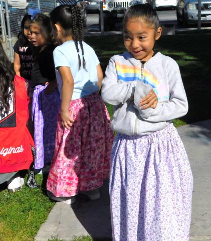 Alize Lara and other kindergarten girls were excited to wear their new camp dresses after having them delivered by the Noli Indian School sewers on March 11 Alize Lara and other kindergarten girls were excited to wear their new camp dresses after having them delivered by the Noli Indian School sewers on March 11