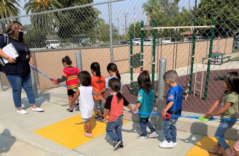Soboba Tribal Preschool students are led away from the building during a practice fire drill Aug. 24 Soboba Tribal Preschool students are led away from the building during a practice fire drill Aug. 24