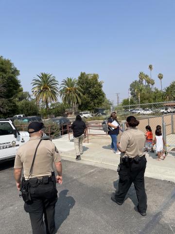 Soboba Department of Public Safety personnel ensure the safety of students as they participate in a practice fire drill at Soboba Tribal Preschool. DPS officers conducted a practice fire drill at Noli Indian School the same week Soboba Department of Public Safety personnel ensure the safety of students as they participate in a practice fire drill at Soboba Tribal Preschool. DPS officers conducted a practice fire drill at Noli Indian School the same week