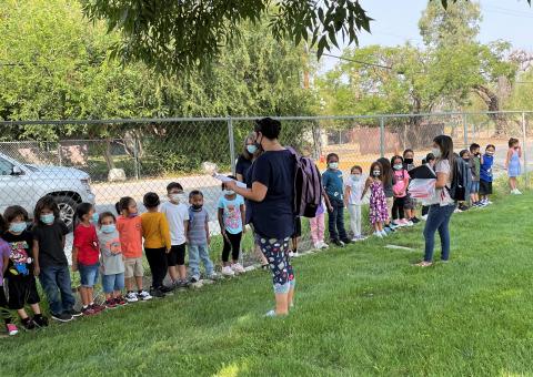 Teachers and staff account for all students after gathering at a safe location during a practice fire drill at Soboba Tribal Preschool Aug. 24 Teachers and staff account for all students after gathering at a safe location during a practice fire drill at Soboba Tribal Preschool Aug. 24