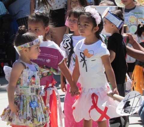 Soboba Tribal Preschoolers showed off outfits they had created from recycled items during the 12th annual Soboba Earth Day on April 26 Soboba Tribal Preschoolers showed off outfits they had created from recycled items during the 12th annual Soboba Earth Day on April 26