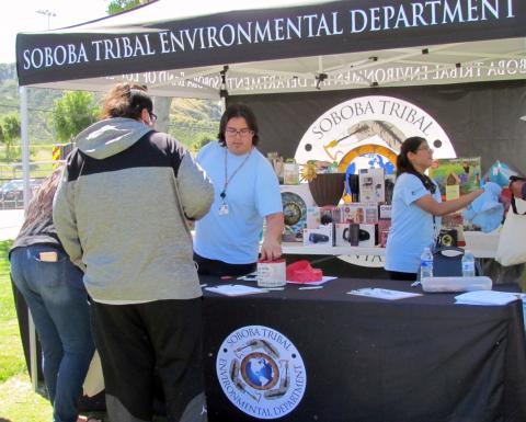 Soboba Tribal Environmental Department’s Environmental Manager, Steven T. Estrada, checks in visitors to the 13th annual Soboba Tribal Earth Day on April 18 at the Soboba Reservation