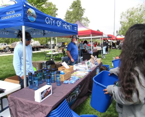 Chris Estrada, left, and Brian Gerke from the City of Hemet interact with guests at Soboba’s Earth Day celebration Chris Estrada, left, and Brian Gerke from the City of Hemet interact with guests at Soboba’s Earth Day celebration