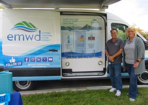 EMWD’s Allan Freetage and Erin Guerrero with their Hydration Station van that shows how good tap water can taste EMWD’s Allan Freetage and Erin Guerrero with their Hydration Station van that shows how good tap water can taste