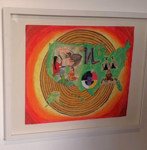 A painting by Victoria Boiso highlights the six core traditional values that are detailed in her essay that was also on display. Photo courtesy of the Soboba Band of Luiseño Indians A painting by Victoria Boiso highlights the six core traditional values that are detailed in her essay that was also on display. Photo courtesy of the Soboba Band of Luiseño Indians