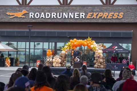 Soboba Economic Development Corporation Board Chairman Michael Castello welcomes hundreds of invited guests to the official grand opening of the Roadrunner Express convenience store and gas station Soboba Economic Development Corporation Board Chairman Michael Castello welcomes hundreds of invited guests to the official grand opening of the Roadrunner Express convenience store and gas station
