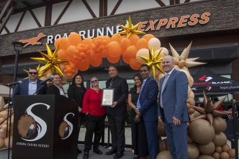 Members of the Soboba Economic Development Corporation accept a proclamation from Soboba Tribal Council Members. From left, Daniel Valdez, Kelli Hurtado, Monica Herrera, Becky Flores, Michael Castello, Sasha Pachito, Lakshman Koka and Steven Nino Members of the Soboba Economic Development Corporation accept a proclamation from Soboba Tribal Council Members. From left, Daniel Valdez, Kelli Hurtado, Monica Herrera, Becky Flores, Michael Castello, Sasha Pachito, Lakshman Koka and Steven Nino