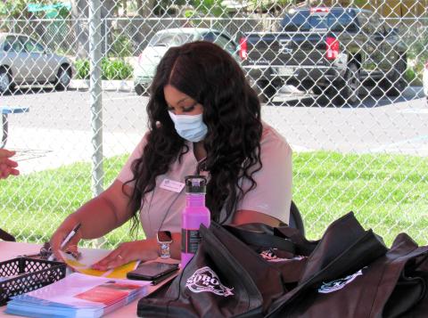 Pharmacy Technician Misha Michaux had a booth for Soboba RX and shared giveaways that included personal protective equipment kits Pharmacy Technician Misha Michaux had a booth for Soboba RX and shared giveaways that included personal protective equipment kits