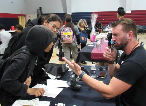 Dr. Chad Stocken from Riverside-San Bernardino County Indian Health Inc.’s Morongo Eye Clinic demonstrates the different pieces of equipment he uses in his practice Dr. Chad Stocken from Riverside-San Bernardino County Indian Health Inc.’s Morongo Eye Clinic demonstrates the different pieces of equipment he uses in his practice