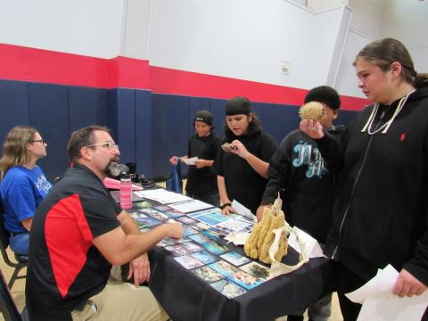 Noli science teachers Jay Dagostino and Sabrina Smith share information about marine biology and careers at Seaworld, where they both worked in the past, during this year’s career and college fair for Noli Indian School students, Sept. 25 Noli science teachers Jay Dagostino and Sabrina Smith share information about marine biology and careers at Seaworld, where they both worked in the past, during this year’s career and college fair for Noli Indian School students, Sept. 25