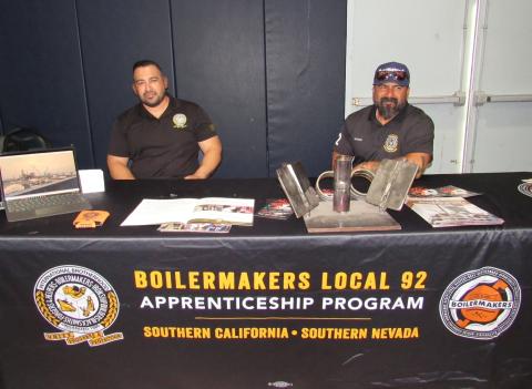 Alfredo Leyva, left, and Hugo Castaneda, share opportunities within the Boilermakers Union’s apprenticeship program during Noli’s annual college and career fair, Oct. 8 at the Soboba Sports Complex Alfredo Leyva, left, and Hugo Castaneda, share opportunities within the Boilermakers Union’s apprenticeship program during Noli’s annual college and career fair, Oct. 8 at the Soboba Sports Complex