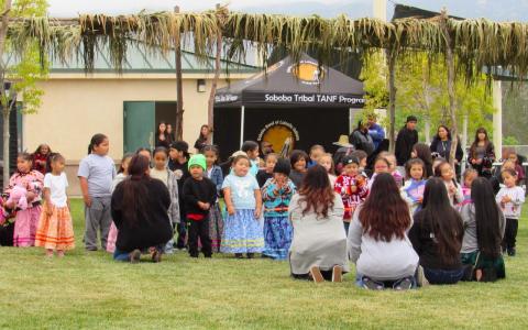 Soboba Tribal Preschool students perform three songs in the Luiseño language at the grassy arena which serves as the focal point for the annual Fiesta Soboba Tribal Preschool students perform three songs in the Luiseño language at the grassy arena which serves as the focal point for the annual Fiesta