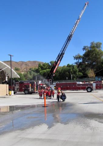 The Soboba Fire Department’s 107-foot Tiller Ladder Truck was on display during a field trip by Soboba Tribal Preschool students on Oct. 11. The children also toured the station’s living quarters, practiced drills and got to try using a fire hose. The Soboba Fire Department’s 107-foot Tiller Ladder Truck was on display during a field trip by Soboba Tribal Preschool students on Oct. 11. The children also toured the station’s living quarters, practiced drills and got to try using a fire hose.