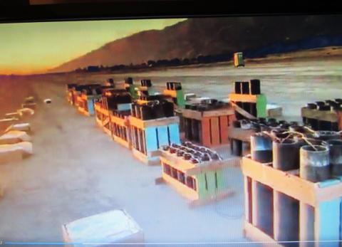 A computer screenshot of the fireworks set up by Pyro Spectaculars by Souza at the far end of the old Soboba Casino parking lot prior to its 20-minute fireworks show on Saturday A computer screenshot of the fireworks set up by Pyro Spectaculars by Souza at the far end of the old Soboba Casino parking lot prior to its 20-minute fireworks show on Saturday