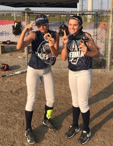 Soboba tribal members and cousins Yaway Laupsa-Briones, left and Kaya Ciccone-Cozart were part of the gold-medal winning 16U Female Softball Team California Soboba tribal members and cousins Yaway Laupsa-Briones, left and Kaya Ciccone-Cozart were part of the gold-medal winning 16U Female Softball Team California