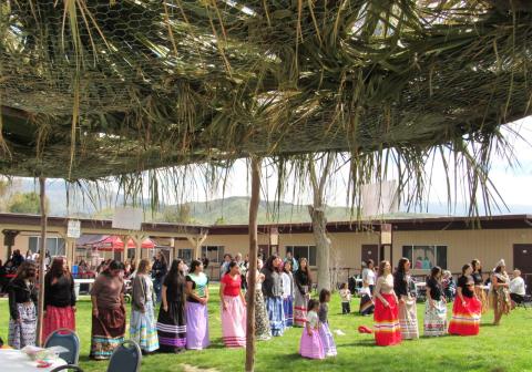 Bird dancers react to social songs from Wayne Nelson and the Inter-Tribal Bird Singers at Noli Indian School on the Soboba Reservation Bird dancers react to social songs from Wayne Nelson and the Inter-Tribal Bird Singers at Noli Indian School on the Soboba Reservation