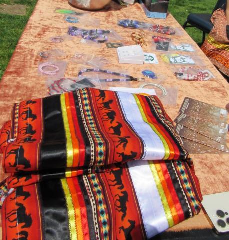 Raffle prizes, which include many hand-beaded items made by students in Tashina Miranda Ornelas’ classes, were given away during the gathering Raffle prizes, which include many hand-beaded items made by students in Tashina Miranda Ornelas’ classes, were given away during the gathering