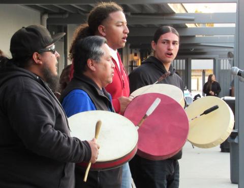 Glen Begay, second from left, with hand drummers during a Round Dance at the Gathering of the People, Nov. 16 Glen Begay, second from left, with hand drummers during a Round Dance at the Gathering of the People, Nov. 16