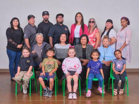 Members of the Ernest Salgado Sr. family gather at the Soboba Tribal Preschool where three generations of students have attended. The family has been supporting education for five generations. Back row, from left, Eustacia “Stasha” Maciel, Frank Masiel Jr., Shawn Masiel, Ash-wut Vega, Corryn Lee Salgado-Flores, Becky Salgado-Flores, Baseemah Arlene Salgado and Shakoora Kabeer; middle row, from left, Frank “Poncho” Maciel Sr., Raina Salgado-Masiel, Frances Salgado-Diaz and Claudia Salgado; front row, from left, Malakai Masiel, Mav Vega, Love Lee Salgado-Flores, Daiya Muhammad and Sumaya Muhammad. Not pictured, Noah Mendoza Members of the Ernest Salgado Sr. family gather at the Soboba Tribal Preschool where three generations of students have attended. The family has been supporting education for five generations. Back row, from left, Eustacia “Stasha” Maciel, Frank Masiel Jr., Shawn Masiel, Ash-wut Vega, Corryn Lee Salgado-Flores, Becky Salgado-Flores, Baseemah Arlene Salgado and Shakoora Kabeer; middle row, from left, Frank “Poncho” Maciel Sr., Raina Salgado-Masiel, Frances Salgado-Diaz and Claudia Salgado; front row, from le