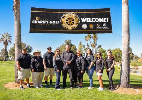 Members of the Soboba Foundation and Tribal Council get the 12th annual charity golf tournament off to a great start April 2. From left, Isaiah Vivanco, Michael Bentiste, Daniel Valdez, Julie Arrietta-Parcero, Andy Silvas, Dondi Silvas, Catherine “Cat” Modesto, Geneva Mojado and Monica Herrera. Nathan Miranda photo Members of the Soboba Foundation and Tribal Council get the 12th annual charity golf tournament off to a great start April 2. From left, Isaiah Vivanco, Michael Bentiste, Daniel Valdez, Julie Arrietta-Parcero, Andy Silvas, Dondi Silvas, Catherine “Cat” Modesto, Geneva Mojado and Monica Herrera. Nathan Miranda photo