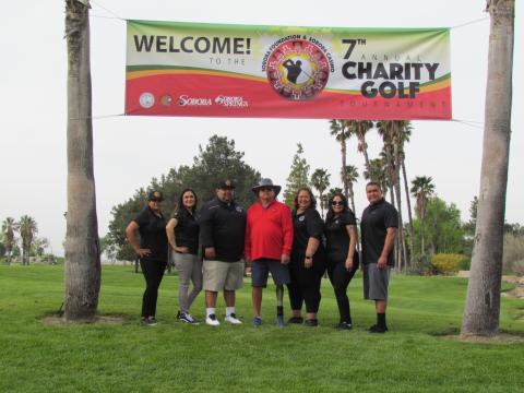 Last year’s charity golf tournament saw two full days of fun for players and volunteers as Soboba Foundation members got ready to tee off. From left, Geneva Mojado, Monica Herrera, Isaiah Vivanco, Scott Cozart, Dondi Silvas, Michelle Modesto and Jacob Briones. Photo courtesy of the Soboba Band of Luiseño Indians. Last year’s charity golf tournament saw two full days of fun for players and volunteers as Soboba Foundation members got ready to tee off. From left, Geneva Mojado, Monica Herrera, Isaiah Vivanco, Scott Cozart, Dondi Silvas, Michelle Modesto and Jacob Briones. Photo courtesy of the Soboba Band of Luiseño Indians.