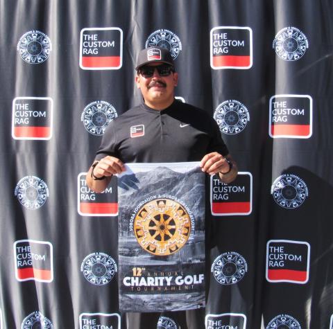 Omar Castro, owner of The Custom Rag, shows the personalized product he provided to each of the players at the 12th annual Soboba Foundation and Soboba Casino Resort Charity Golf Tournament Omar Castro, owner of The Custom Rag, shows the personalized product he provided to each of the players at the 12th annual Soboba Foundation and Soboba Casino Resort Charity Golf Tournament