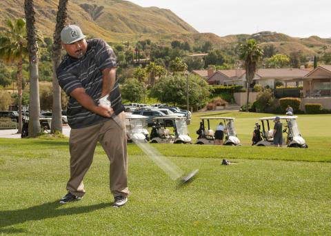 Armond Marcotte, of the Morongo Band of Mission Indians, takes a swing during the fifth annual Soboba Foundation & Soboba Casino Charity Golf Tournament on April 7 Armond Marcotte, of the Morongo Band of Mission Indians, takes a swing during the fifth annual Soboba Foundation & Soboba Casino Charity Golf Tournament on April 7