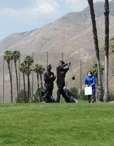 Gage Almanza, 17, drives a shot for Team Soboba at Inter Tribal Sports’ day of golf Gage Almanza, 17, drives a shot for Team Soboba at Inter Tribal Sports’ day of golf