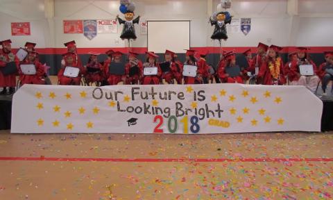Pre-Kindergarten students from Soboba Tribal Preschool were officially promoted on June 15; three-quarters of the children have enrolled in kindergarten at the same site for fall Pre-Kindergarten students from Soboba Tribal Preschool were officially promoted on June 15; three-quarters of the children have enrolled in kindergarten at the same site for fall