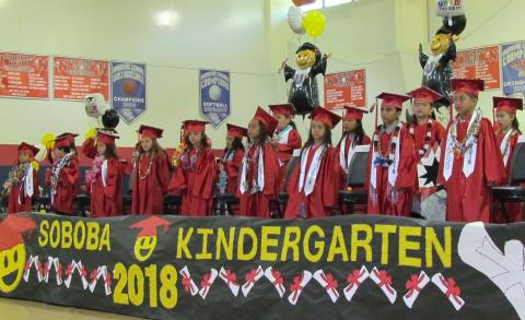 Kindergartners from Soboba Tribal Preschool perform a song for family and friends at their graduation ceremony on June 14 Kindergartners from Soboba Tribal Preschool perform a song for family and friends at their graduation ceremony on June 14