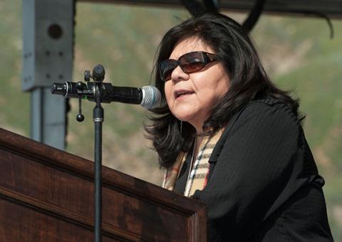 Rose Salgado addresses the hundreds of attendees at the invitation-only groundbreaking of the new Soboba casino, while reminiscing about all the trials and tribulations Rose Salgado addresses the hundreds of attendees at the invitation-only groundbreaking of the new Soboba casino, while reminiscing about all the trials and tribulations