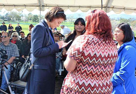 Lauren Cohan of AMC's hit series "The Walking Dead" signs autographs for Carrie Garcia and her family at the groundbreaking of the New Soboba Casino and Hotel Lauren Cohan of AMC's hit series "The Walking Dead" signs autographs for Carrie Garcia and her family at the groundbreaking of the New Soboba Casino and Hotel