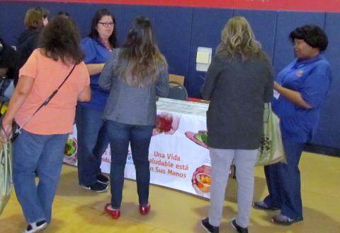 Anna Virgen and Hosea Jones, with Riverside County’s Nutrition Education and Obesity Prevention Program, talk to guests at Soboba’s Community Health Fair on March 8 Anna Virgen and Hosea Jones, with Riverside County’s Nutrition Education and Obesity Prevention Program, talk to guests at Soboba’s Community Health Fair on March 8