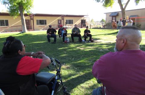 Elders and others listen to the Desert Cahuilla bird singers during the annual “Honoring Our Elders” potluck at Noli Indian School, Nov. 21 Elders and others listen to the Desert Cahuilla bird singers during the annual “Honoring Our Elders” potluck at Noli Indian School, Nov. 21