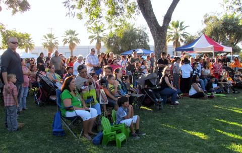 Guests gathered in front of the stage on the grounds of the Estudillo Mansion to watch performances, presentations and a movie during the San Jacinto Heritage Festival Guests gathered in front of the stage on the grounds of the Estudillo Mansion to watch performances, presentations and a movie during the San Jacinto Heritage Festival