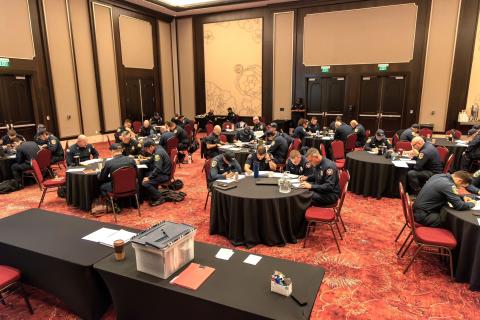 More than 50 firefighters take part in a weeklong training at Soboba Casino Resort that included a written test at the Event Center where two days of lectures were held. Photo courtesy of Karina R. Espinoza More than 50 firefighters take part in a weeklong training at Soboba Casino Resort that included a written test at the Event Center where two days of lectures were held. Photo courtesy of Karina R. Espinoza