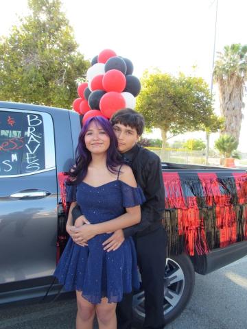 Noli sophomore Duchess Phyllis Morillo and Duke Jonathan Gladin prepare to ride in their decorated vehicle as part of the Homecoming Court parade. Soboba Band of Luiseño Indians photo Noli sophomore Duchess Phyllis Morillo and Duke Jonathan Gladin prepare to ride in their decorated vehicle as part of the Homecoming Court parade. Soboba Band of Luiseño Indians photo