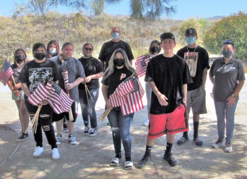 Soboba Youth Council and TANF members helped prepare the Soboba Cemetery for a Memorial Day ceremony. From left Akwaalimay Resvaloso, Iyana Briones, Breanna Casarez, Nashashuk Resvaloso, Jocie Yepa, Andy Silvas (in back row), Ciara Ramos, Tatiana Briones, Jeremiah Ramos, Zachary Guacheno and Annalisa Tucker (Soboba Tribal TANF Program) Soboba Youth Council and TANF members helped prepare the Soboba Cemetery for a Memorial Day ceremony. From left Akwaalimay Resvaloso, Iyana Briones, Breanna Casarez, Nashashuk Resvaloso, Jocie Yepa, Andy Silvas (in back row), Ciara Ramos, Tatiana Briones, Jeremiah Ramos, Zachary Guacheno and Annalisa Tucker (Soboba Tribal TANF Program)