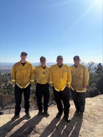 Four members of Soboba Fire that were dispatched to assist in Sierra Madre get ready to return home after the Eaton Fire is fully contained. From left, Firefighter Brody Owens, Captain John Hines, Battalion Chief Howard Maxcy Jr., and Engineer Rene Sanchez Four members of Soboba Fire that were dispatched to assist in Sierra Madre get ready to return home after the Eaton Fire is fully contained. From left, Firefighter Brody Owens, Captain John Hines, Battalion Chief Howard Maxcy Jr., and Engineer Rene Sanchez